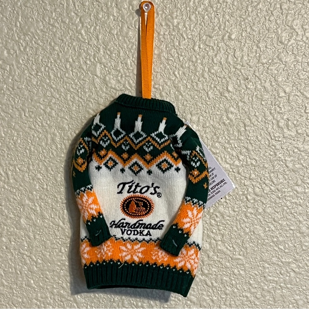Tito’s Handmade Vodka Green & Orange Sweater Ornament & Bottle Koozie 🍸